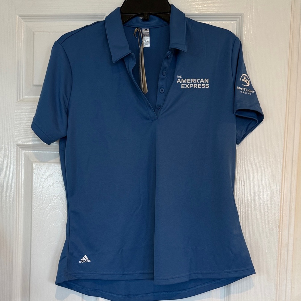 adidas Women's Blue Short Sleeve Polo with American Express Logos